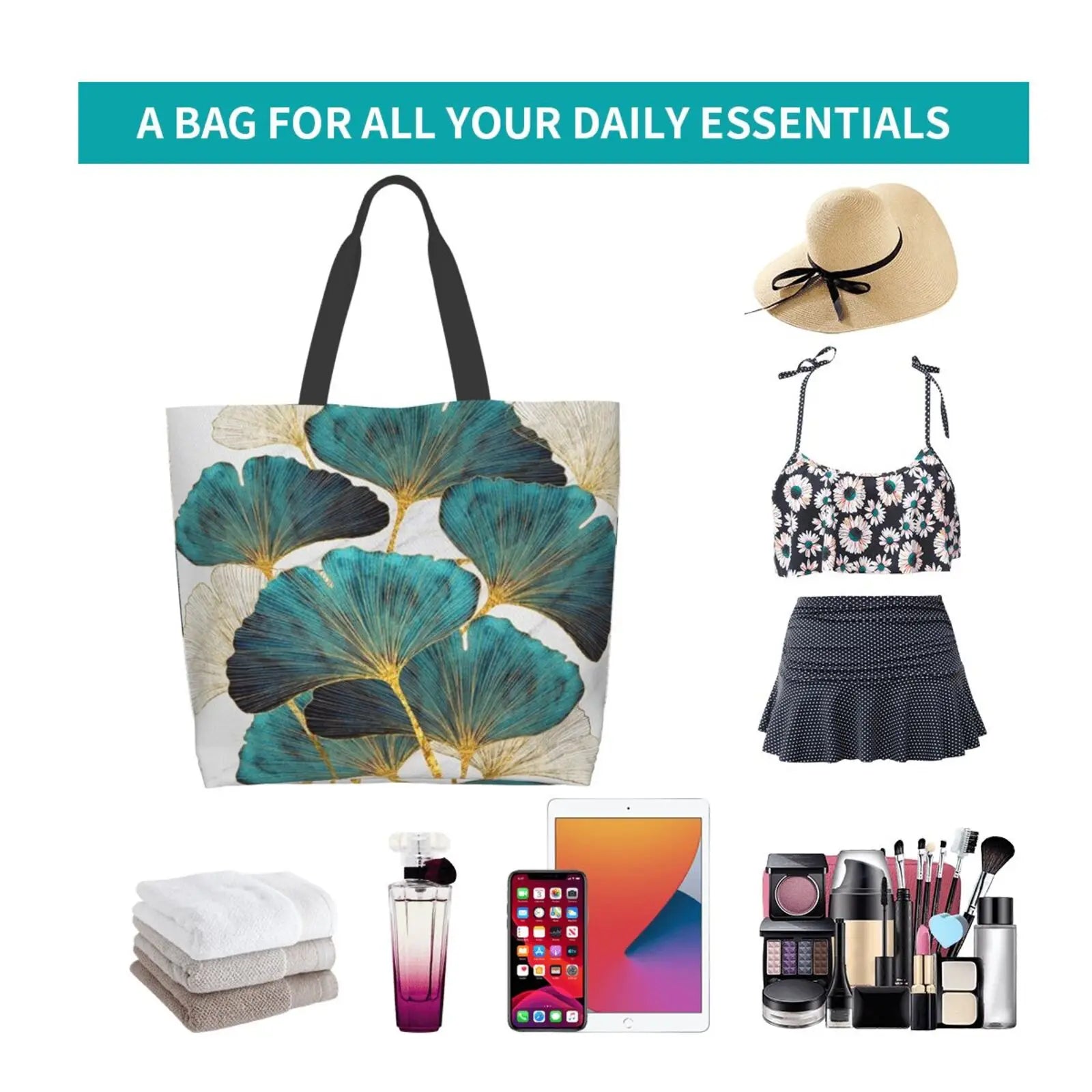 Ginkgo Leaf Print Shoulder Bag with Large Capacity
