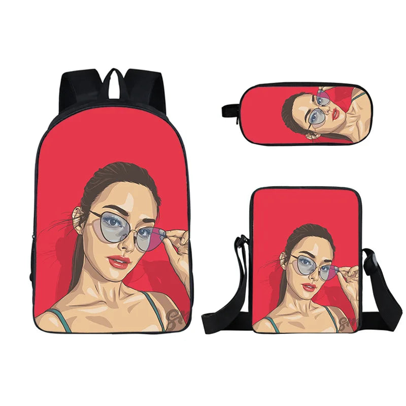 Girl Cartoon Student Schoolbag Double Pencil Bag