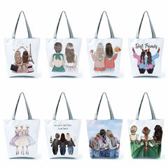 Girlfriends Sisters Linen Tote Bag Reusable Shoulder Bags