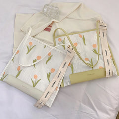 Large Capacity Tote Bag Embroidered Flower Handbag Tulip Shoulder Bag