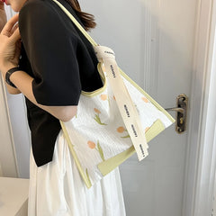 Large Capacity Tote Bag Embroidered Flower Handbag Tulip Shoulder Bag