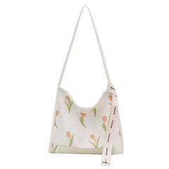 Large Capacity Tote Bag Embroidered Flower Handbag Tulip Shoulder Bag
