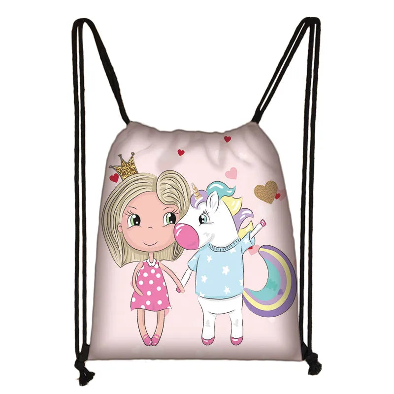 Mom Princess Girls Drawstring Bag Rucksack Women Canvas Ladies Storage Bags