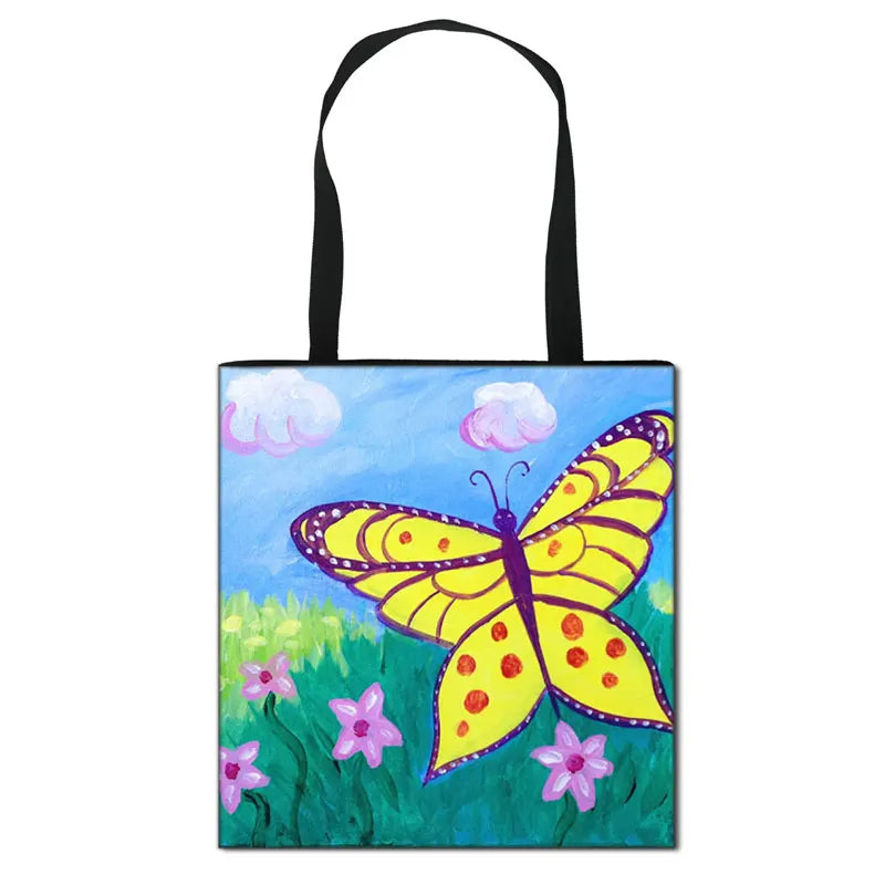 Butterfly & Flowers Print Tote Bag - Women's Casual Shoulder Travel