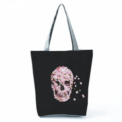 Skull Cherry Blossoms Printed Handbags for Women Tote Female Halloween Candy Bag
