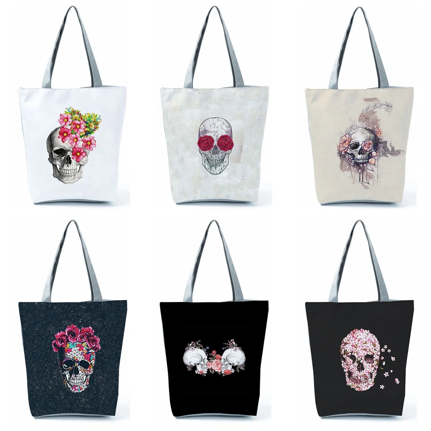 Skull Cherry Blossoms Printed Handbags for Women Tote Female Halloween Candy Bag