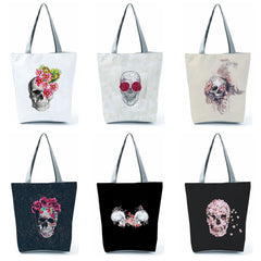 Skull Cherry Blossoms Printed Handbags for Women Tote Female Halloween Candy Bag