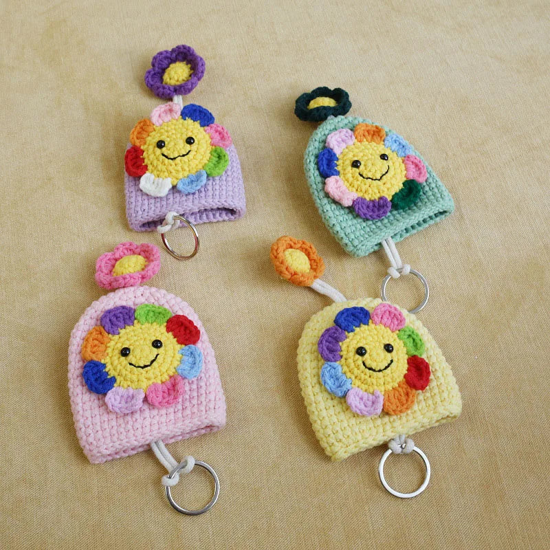 Sunflower Women Pull Type Key Bag Hand Knitting Key Wallets
