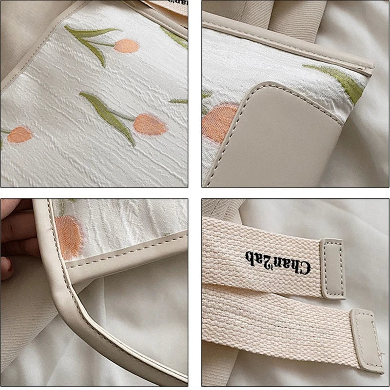 Tulip Embroidered Messenger Bag for Women