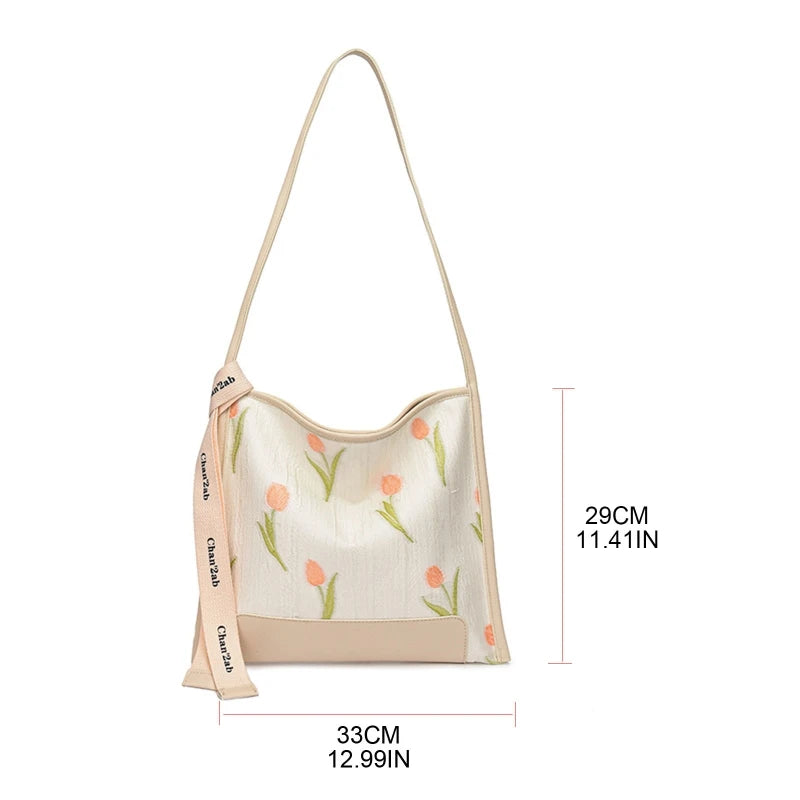 Tulip Embroidered Messenger Bag for Women