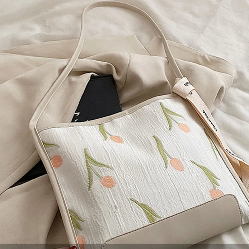 Tulip Embroidered Messenger Bag for Women