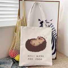 Hedgehog Flower Printed Handbags Women Shoulder Bags Casual Canvas Shopping Girl