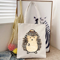 Hedgehog Flower Printed Handbags Women Shoulder Bags Casual Canvas Shopping Girl