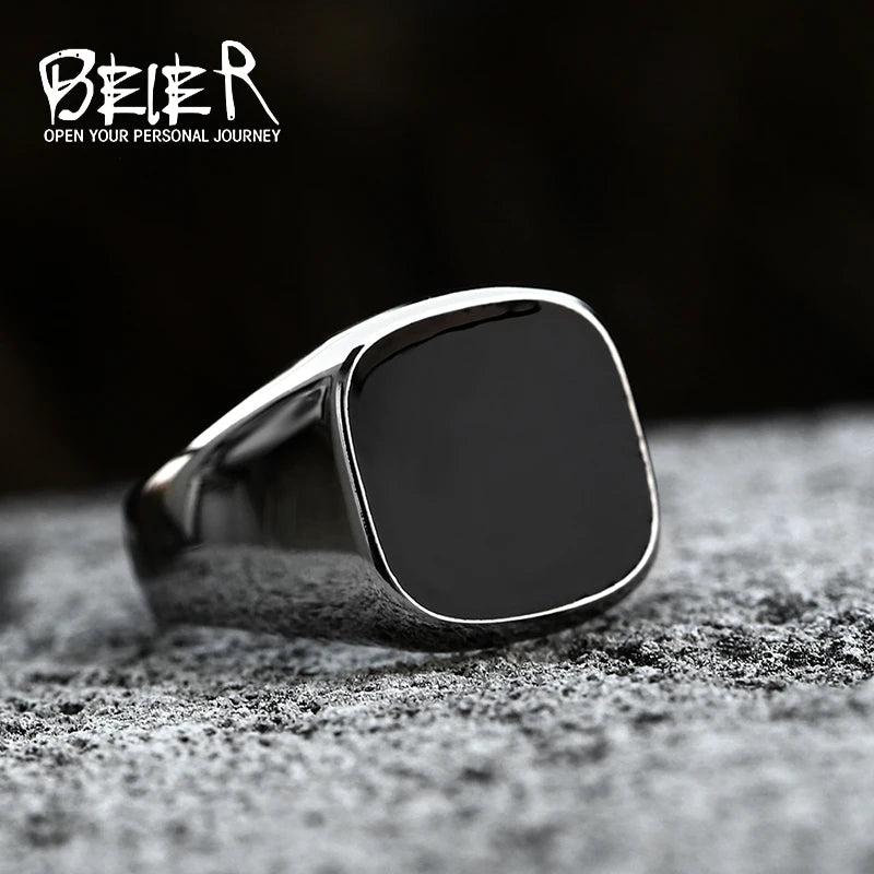 316L Stainless Steel Biker Ring for Men High Polished Solid Signet Jewelry