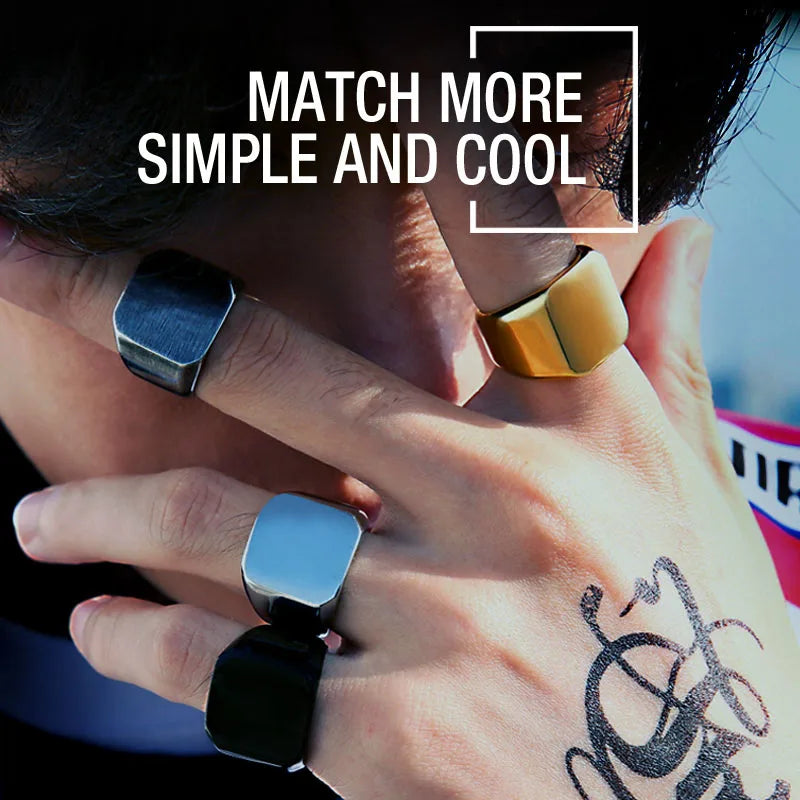 316L Stainless Steel Biker Ring for Men High Polished Solid Signet Jewelry