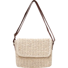 Beige Brown Ladies Shoulder Straw Bag Mini Woven Flip Sweet Pastoral Girls Bag