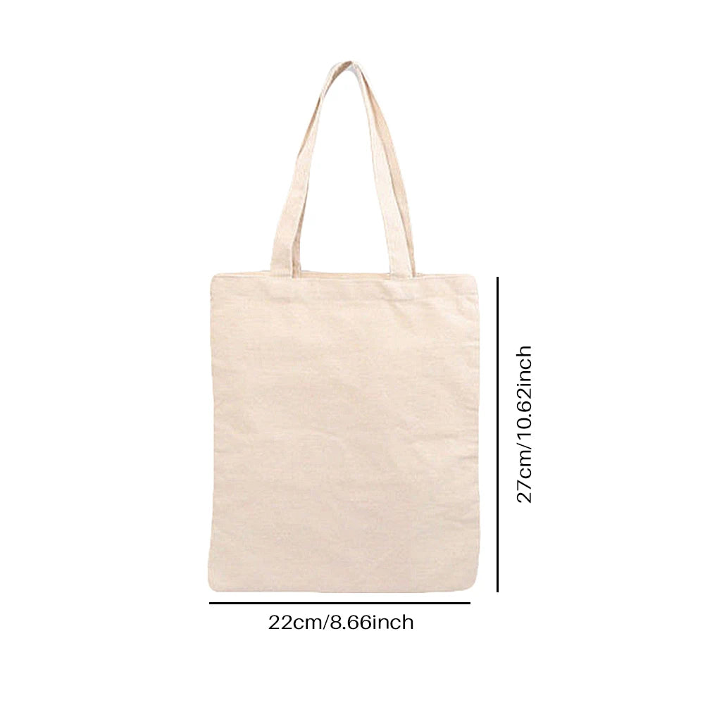 Beige Canvas Shopping Bags Eco Reusable Foldable Shoulder Bag Large Handbag