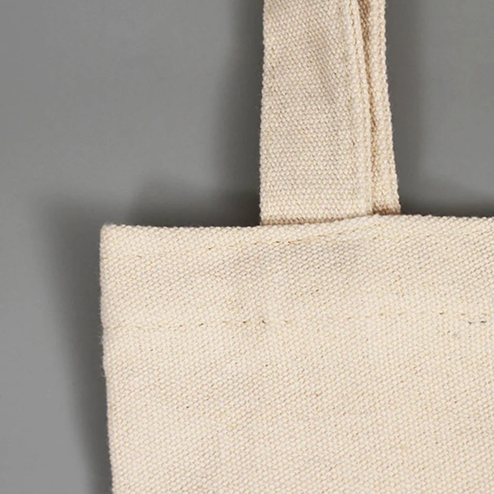 Beige Canvas Shopping Bags Eco Reusable Foldable Shoulder Bag Large Handbag
