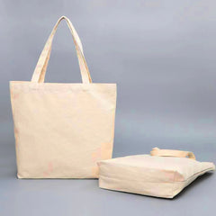 Beige Canvas Shopping Bags Eco Reusable Foldable Shoulder Bag Large Handbag
