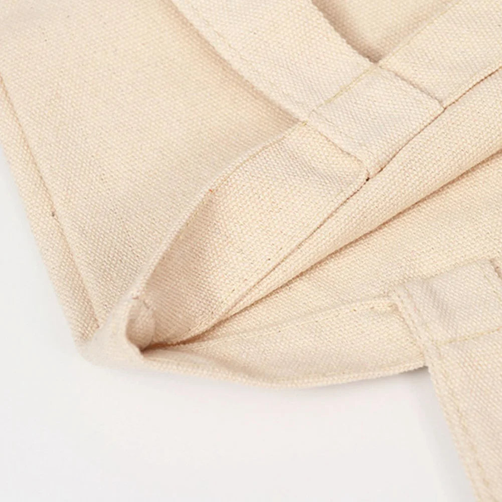 Beige Canvas Shopping Bags Eco Reusable Foldable Shoulder Bag Large Handbag
