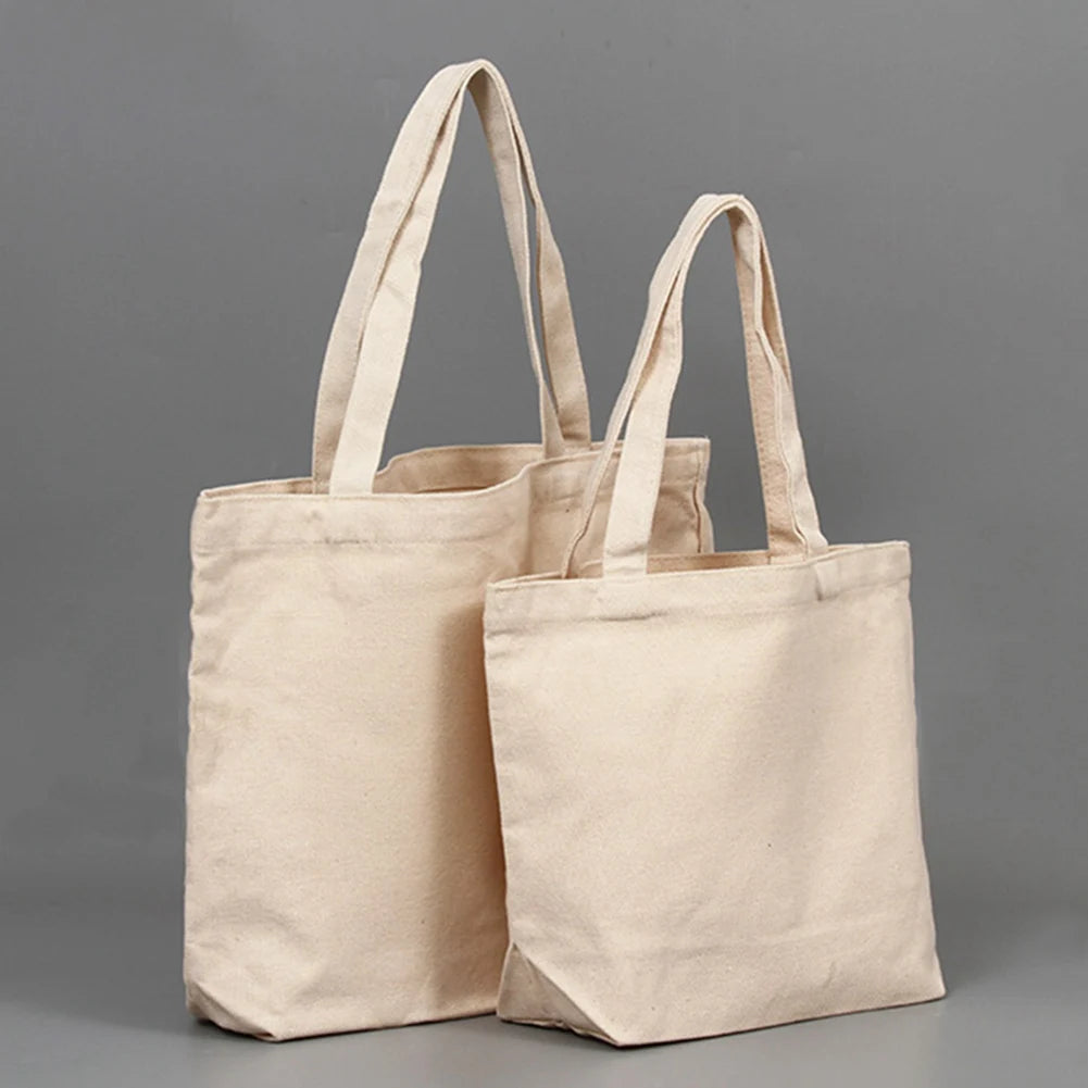 Beige Canvas Shopping Bags Eco Reusable Foldable Shoulder Bag Large Handbag