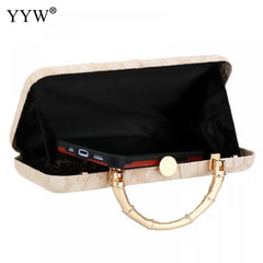 Beige Leather Evening Party Clutch Purse Chain Shoulder Crossbody Bags