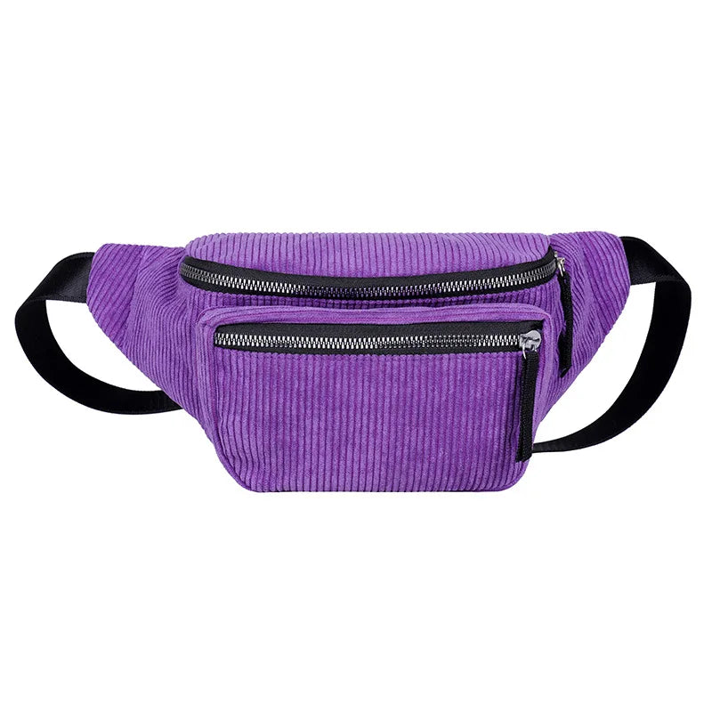 Corduroy Waist Bag for Women Retro Style Zipper Chest Bag