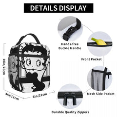Betty Boops Insulated Lunch Bags for Women Portable Thermal Cooler Food Lunch
