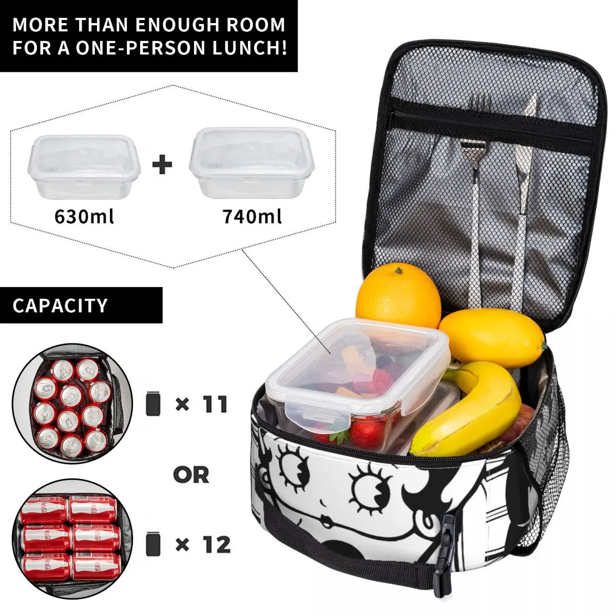Betty Boops Insulated Lunch Bags for Women Portable Thermal Cooler Food Lunch