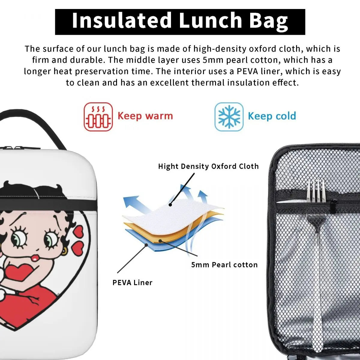 Betty Boops Love Dog Insulated Lunch Bag with Cartoon Design