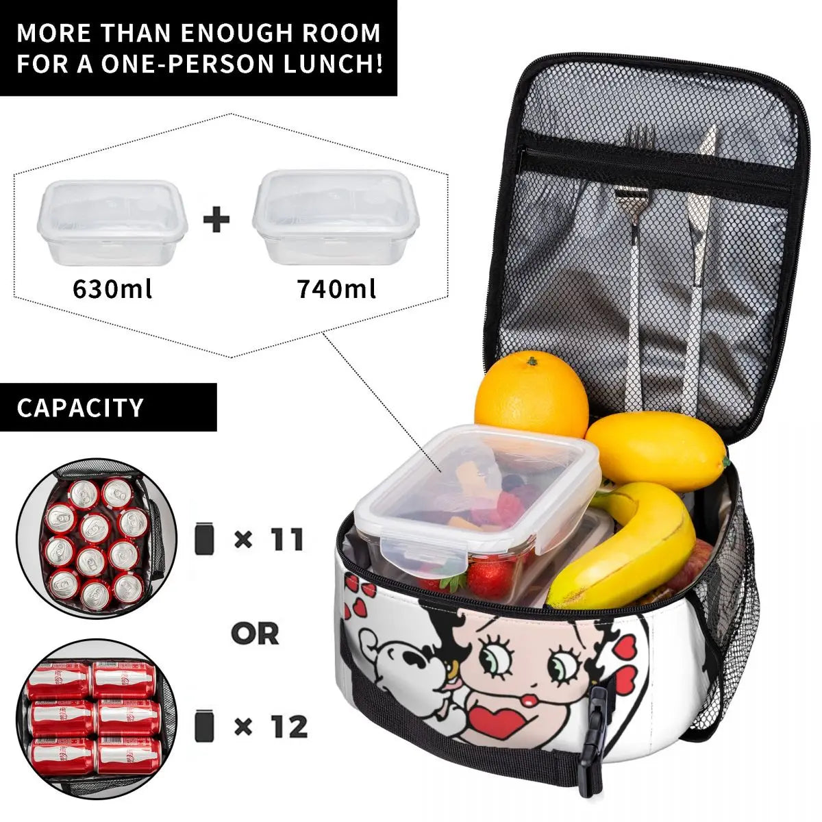 Betty Boops Love Dog Insulated Lunch Bag with Cartoon Design