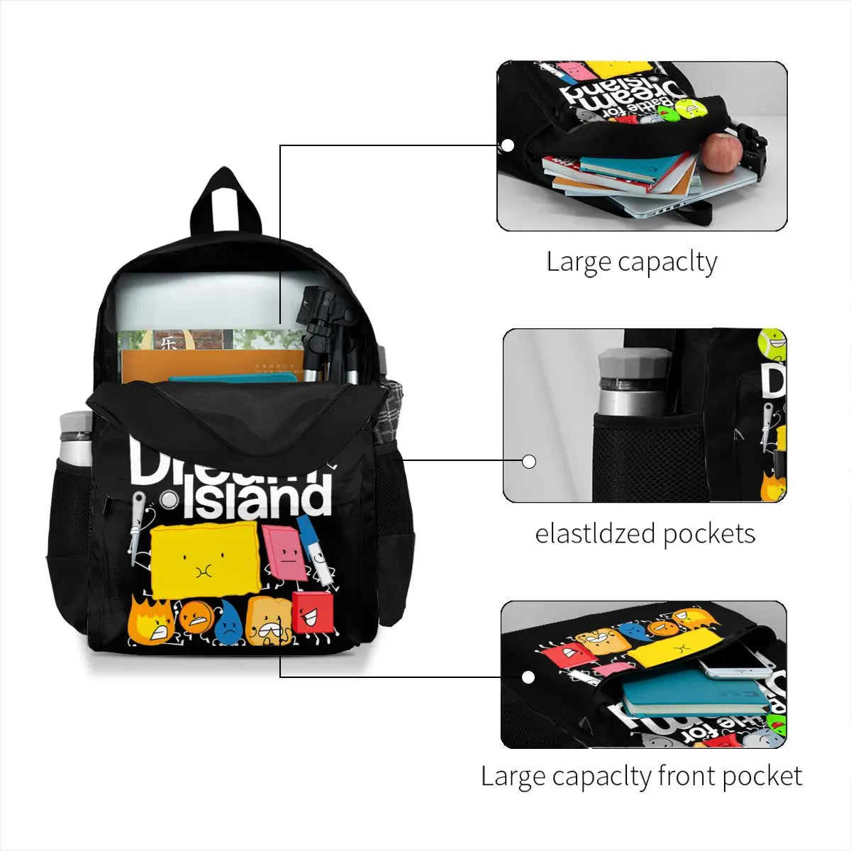BFDI Poster Battle For Dream Island Large Capacity Vintage Backpack