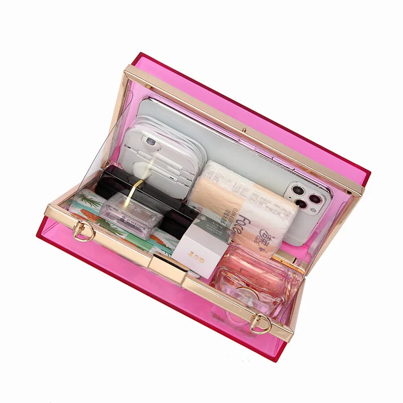 Transparent Chain Box Shoulder Bag Women Clutch Crossbody Bag