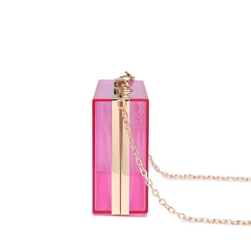Transparent Chain Box Shoulder Bag Women Clutch Crossbody Bag