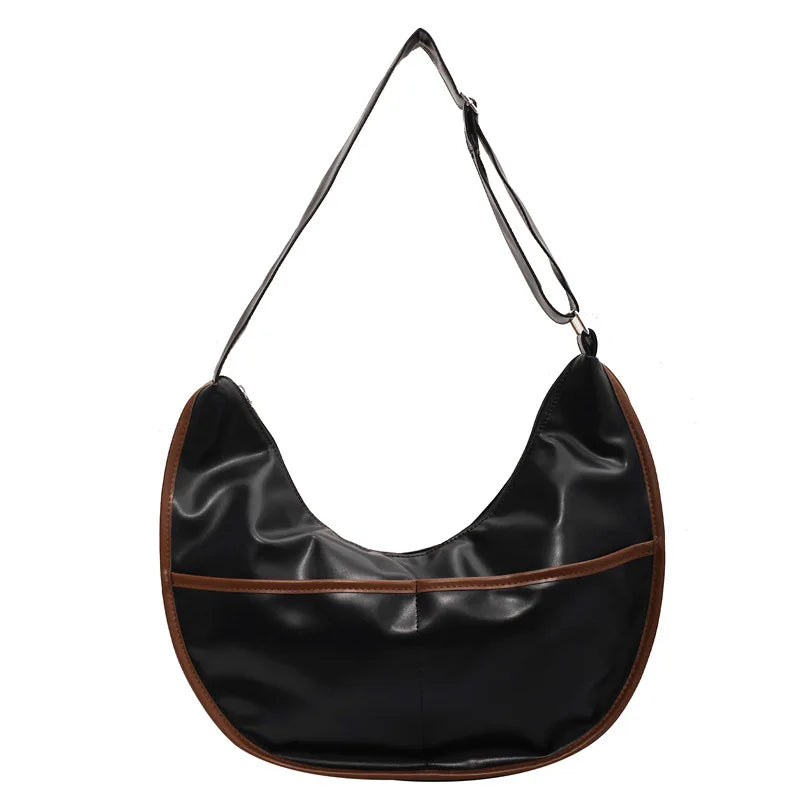 Vintage Brown Hobo Totes Large Capacity Zip Shoulder Bag