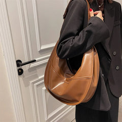 Vintage Brown Hobo Totes Large Capacity Zip Shoulder Bag