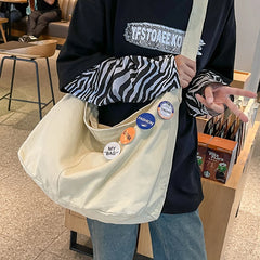 Female Canvas Hobo Shoulder Bag Y2K Grunge School Book Laptop Side Pouch