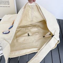 Female Canvas Hobo Shoulder Bag Y2K Grunge School Book Laptop Side Pouch