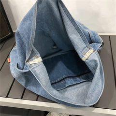 Denim Fabric Hobo Shoulder Bag Student Jeans Large Slouchy Pouch