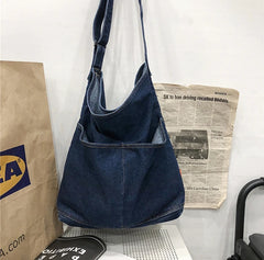 Denim Fabric Hobo Shoulder Bag Student Jeans Large Slouchy Pouch