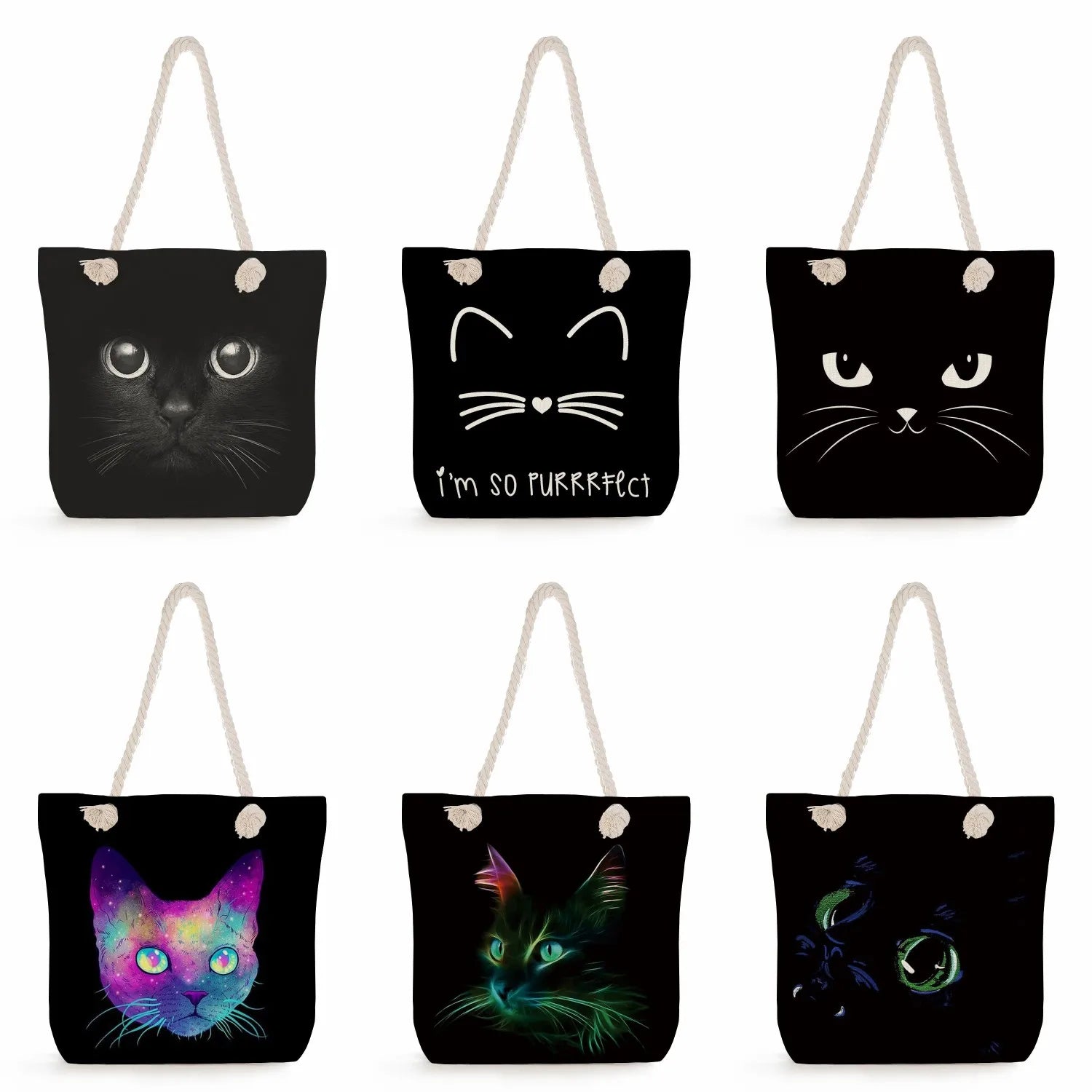 Cartoon Cat Big Capacity Handbag Tote Bag for Women