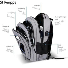 Large Men Backpack Laptop 15.6 Oxford Gray Solid Teen College Student Back Pack