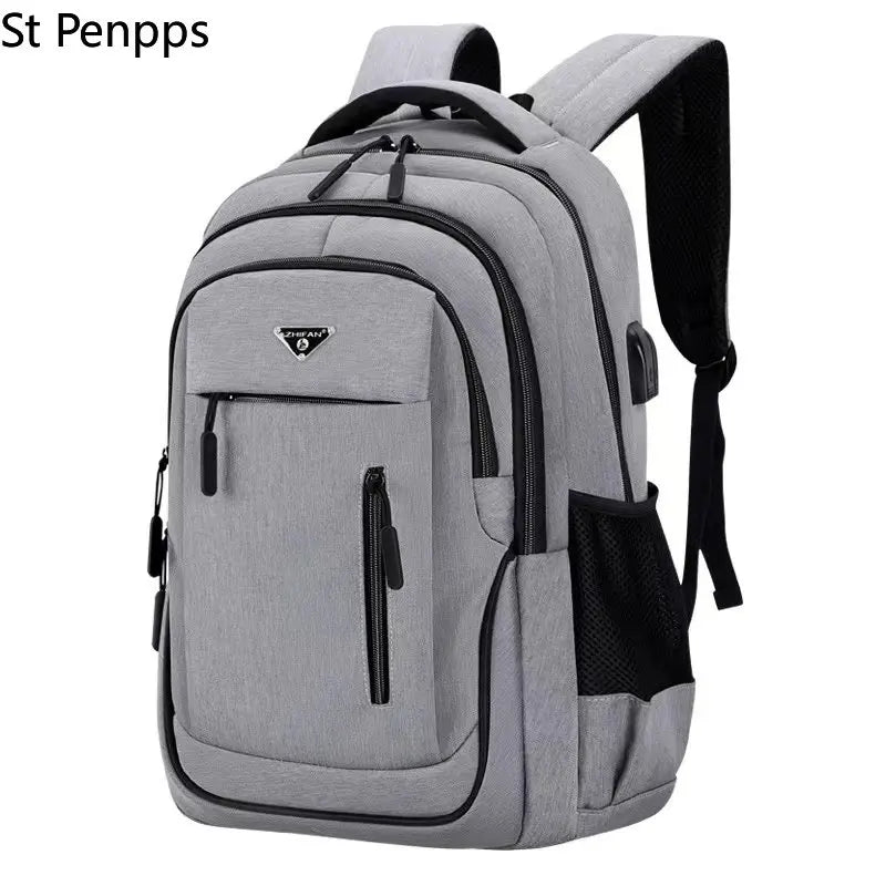 Large Men Backpack Laptop 15.6 Oxford Gray Solid Teen College Student Back Pack