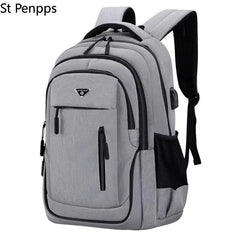 Large Men Backpack Laptop 15.6 Oxford Gray Solid Teen College Student Back Pack