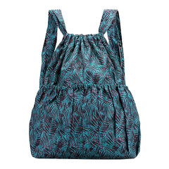 Vintage Drawstring Backpack Large Capacity Flower Waterproof Nylon Rucksack