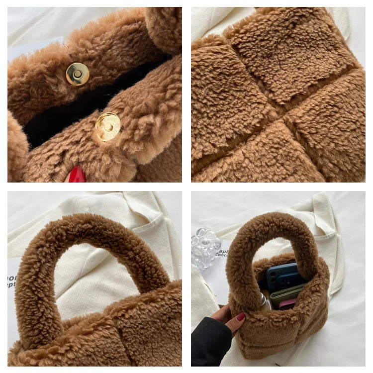 Western Style Lamb Wool Bag Winter Plush Handbag