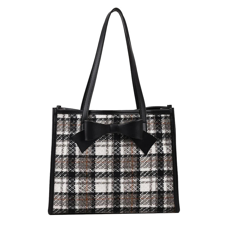 Classical Woolen Cloth Totes Bags Women Shoulder Handbags Bow Handbag