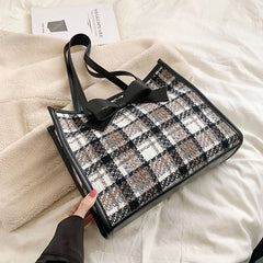 Classical Woolen Cloth Totes Bags Women Shoulder Handbags Bow Handbag