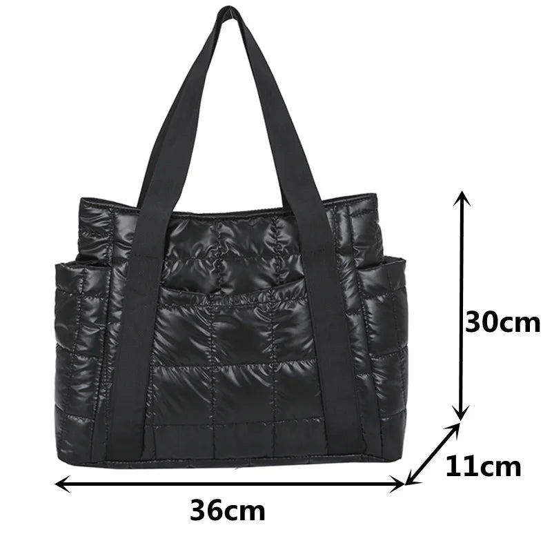 Nylon Shoulder Bags for Women Down Feather Tote Bag Plaid Quilted Handbag