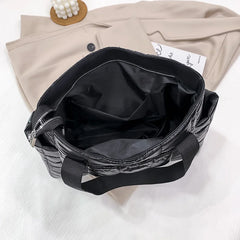 Nylon Shoulder Bags for Women Down Feather Tote Bag Plaid Quilted Handbag
